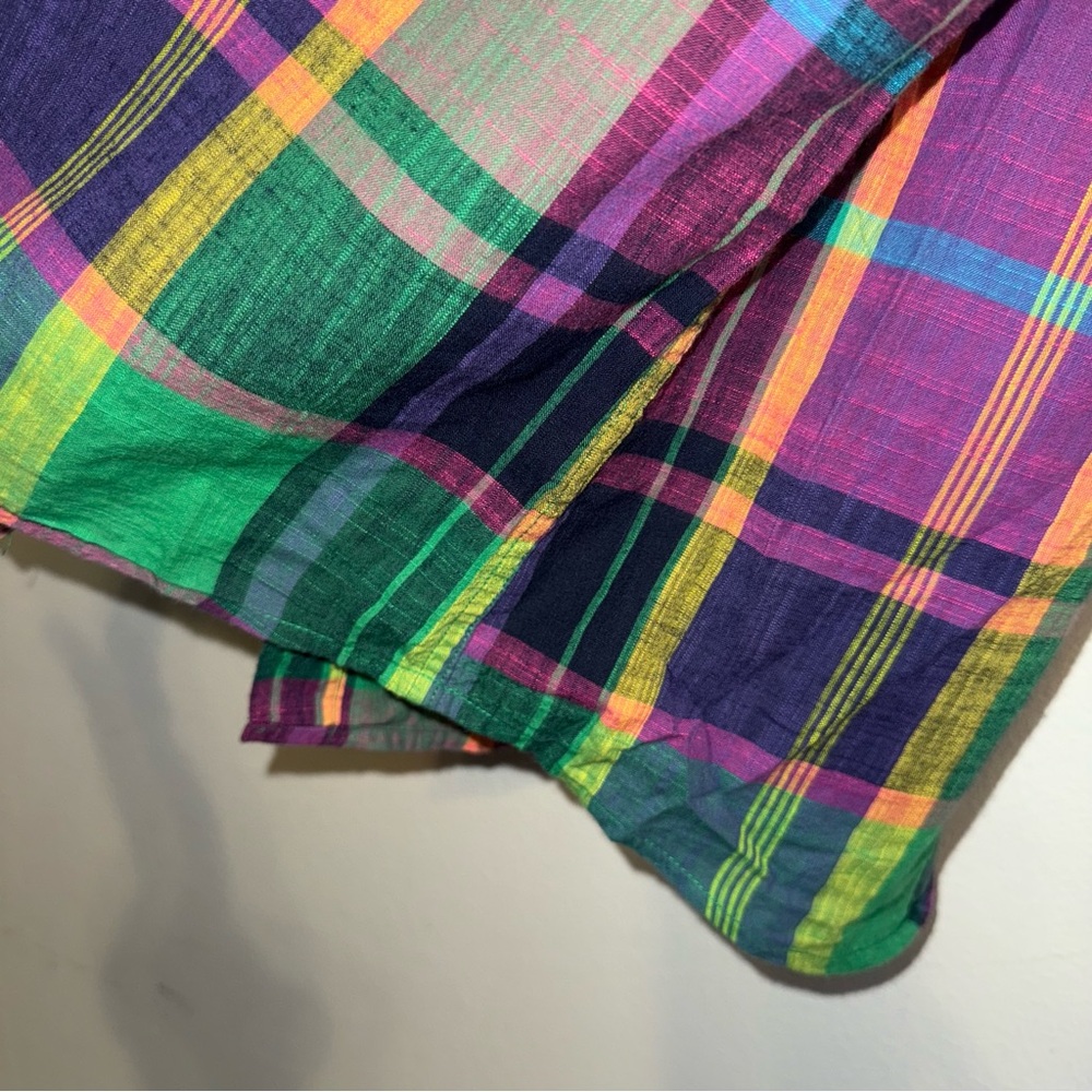 Colorful Plaid Short Sleeves Button Up Multicolor Cotton Lightweight Size XL - Picture 3 of 7
